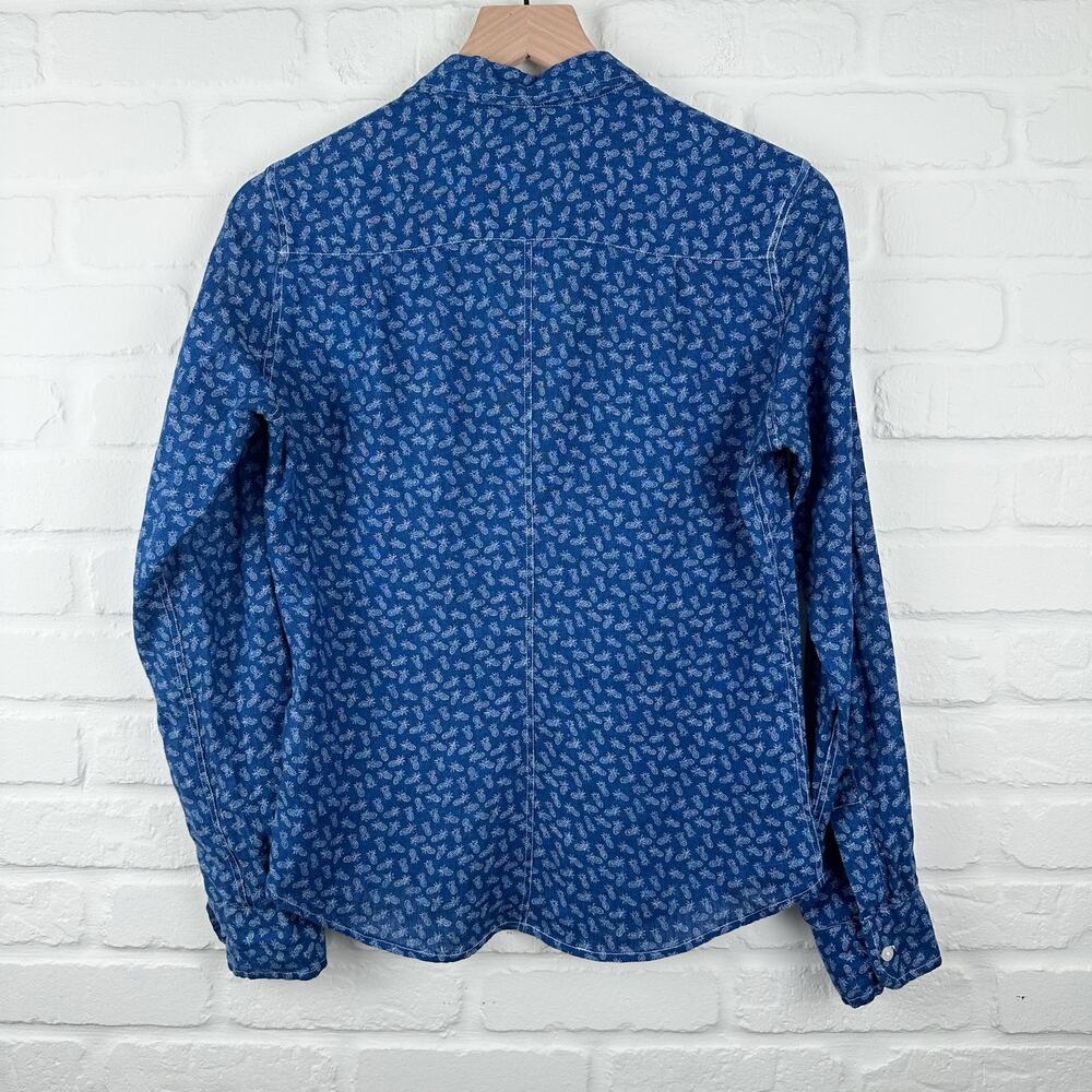 Frank & Eileen Blue Linen Pineapple Button Up Shirt front pocket lightweight XS - Picture 2 of 9